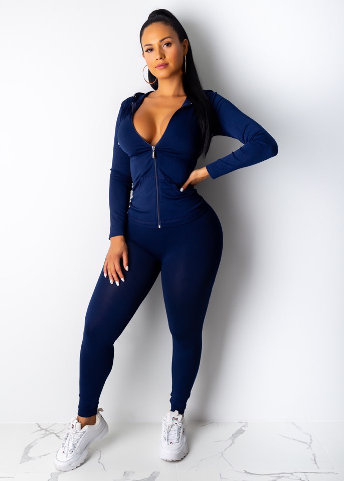 Women's Navy Sporty Stretchy Hoodie and Legging Set